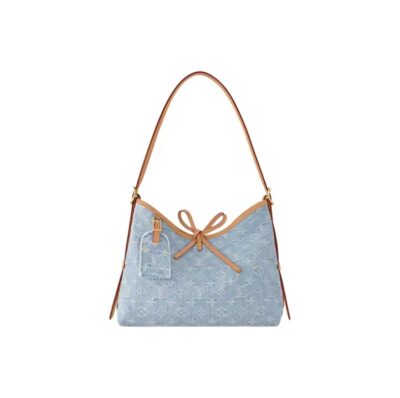 LOUIS VUITTON Carryall SOFT TRUNK Sky Denim PM Monogram Logo Adjustable Strap Canvas with Leather Small Tote Shoulder Bag Women Blue