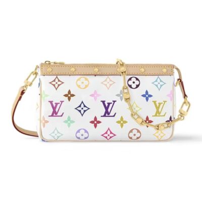 Louis Vuitton x Takashi Murakami Pochette Accessories White Multicolor Mahjong Bag