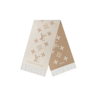 Louis Vuitton Jacquard Woven Cashmere Tassel Scarf Milk Tea