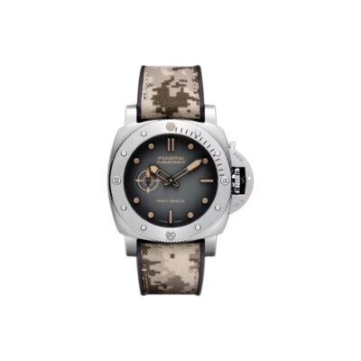 Panerai Submersible Automatic 44mm Grey Dial Stainless Steel Case Rubber Strap Men’s Watch