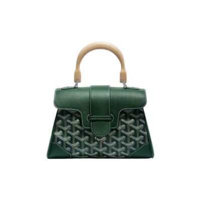 Goyard Saigon Mini Top Handle Bag with Y Pattern Canvas, Beech Wood, and Calfskin Leather – Women