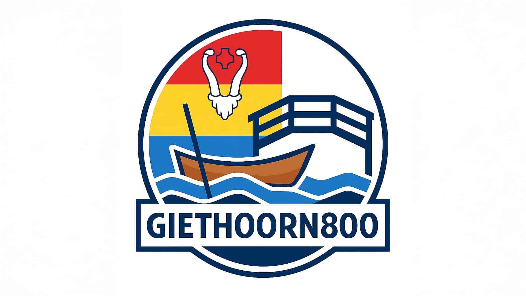 Gieters logo met boot, brug en water symbolen, inclusief de Nederlandse vlag, voor RTV SLOS.