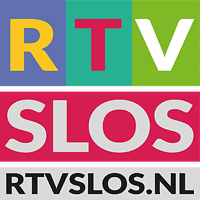 RTV SLOS logo met kleurrijke letters en website URL voor lokale televisie- en radiodiensten in Slochteren, Nederland.