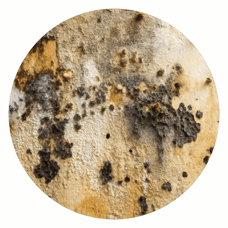 Mold and mildew growth on a roof surface, showing the importance of roof maintenance and waterproofing solutions for durability.