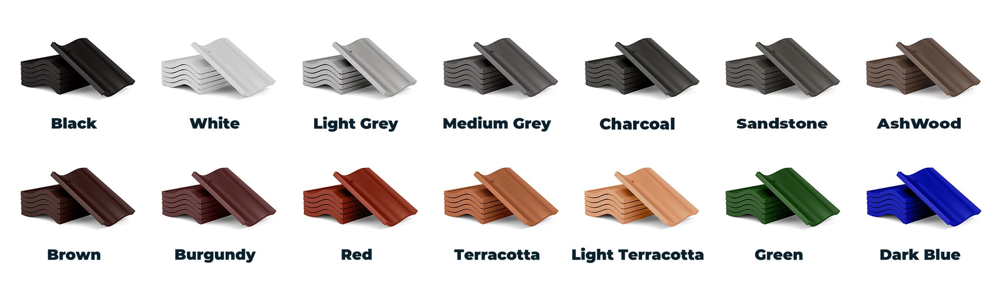 Colorful rubber roofing tiles in various shades including black, white, grey, brown, and green, ideal for durable, waterproof roofs.