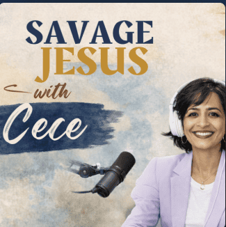 Woman podcast host smiling with headphones and microphone for media appearance.