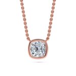 Elegant Cushion Bezel Diamond Pendant Necklace in Rose Gold.