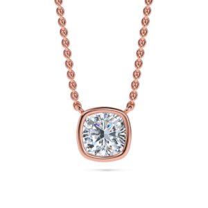 Elegant Cushion Bezel Diamond Pendant Necklace in Rose Gold.
