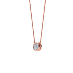 Elegant cushion bezel diamond pendant necklace in rose gold. Perfect for sophisticated jewelry lover.
