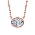 Elegant oval bezel solitaire diamond pendant necklace in rose gold. Perfect for sophisticated jewelr.