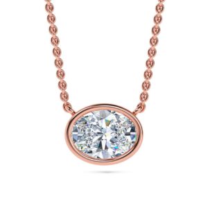 Elegant oval bezel solitaire diamond pendant necklace in rose gold. Perfect for sophisticated jewelr.