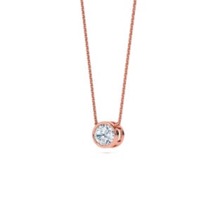 Luxurious oval bezel diamond pendant on rose gold chain, perfect for sophisticated jewelry lovers.