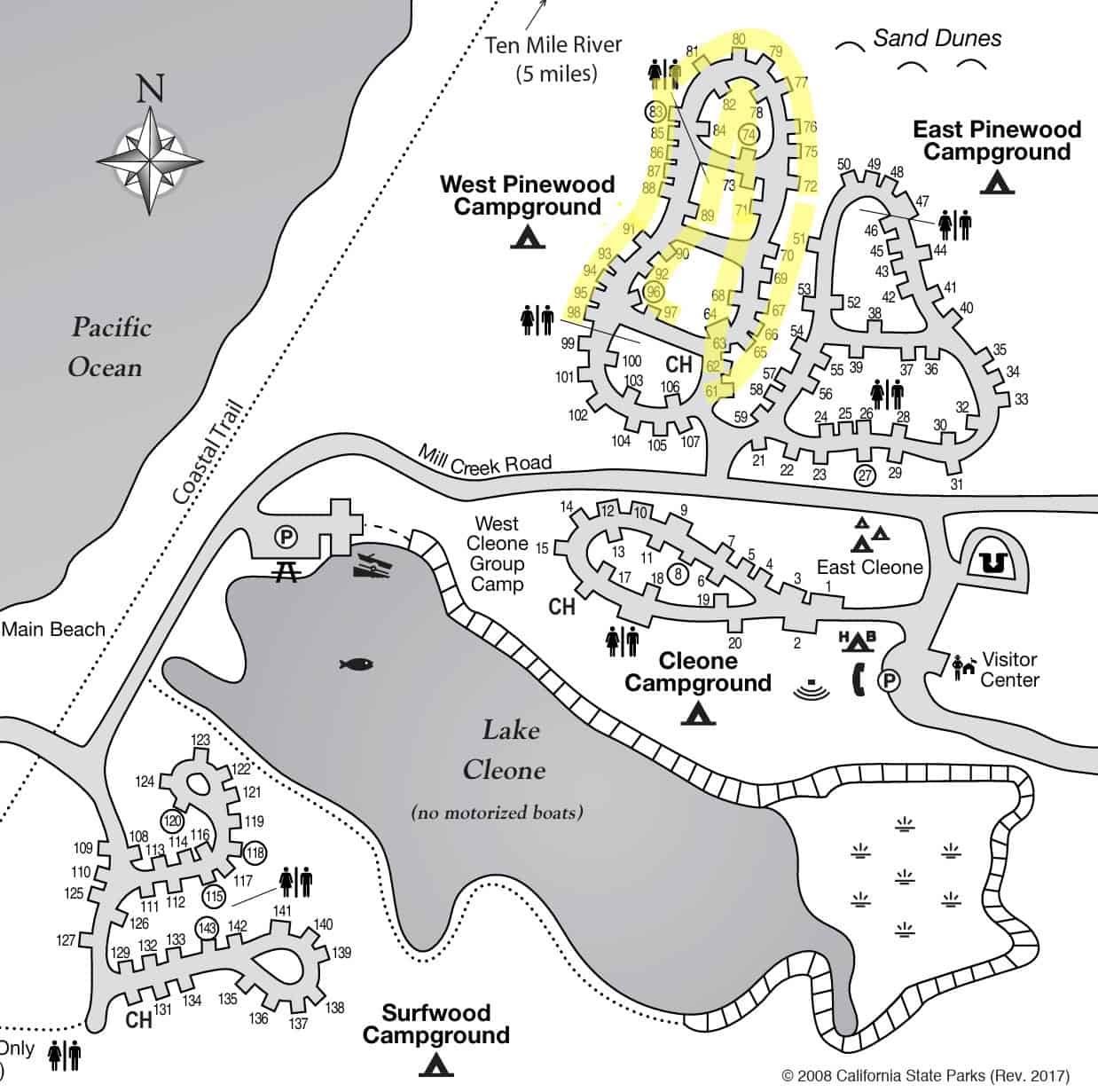 Group of cyclists enjoying a scenic ride around Lake Cleone during the FreeWheelers event at MacKerricher State Park, California.