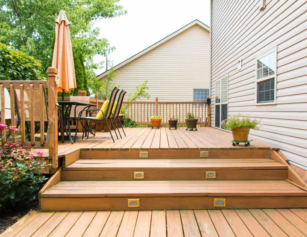 Wooden deck behind house