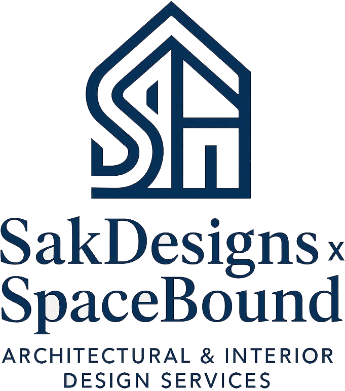 Unique Sak Designs x Space Bound logo, architectural and interior design branding.