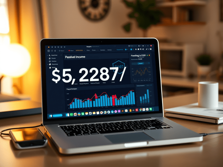 1. Financial growth and passive income earnings with Sakkemoto digital investment platform on a laptop screen.
