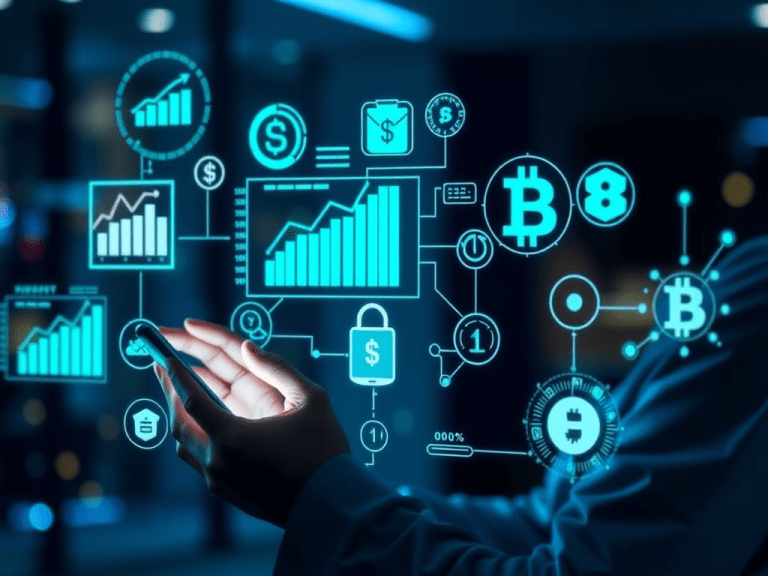 Cryptocurrency investment and financial growth symbols on digital interface for achieving financial freedom with Sakkemoto.