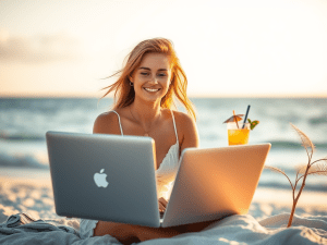 Financial freedom, Sakkemoto, online income, beach lifestyle, investing, passive income, financial independence, wealth building, travel and finance, digital entrepreneurship.