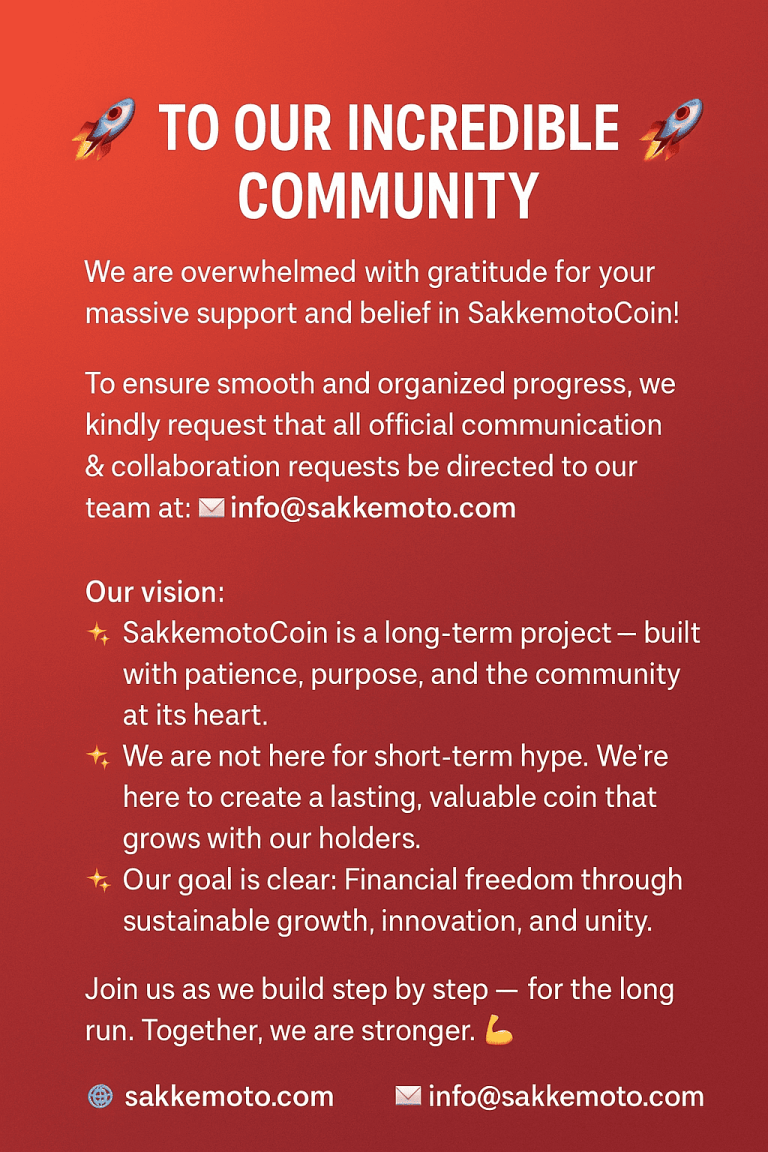 Empowering financial freedom with SakkemotoCoin, a community-driven crypto project focused on sustainable growth, innovation, and long-term value creation. Join us today!.