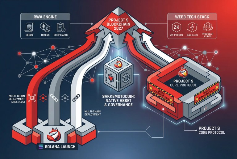 1. Native asset blockchain technology infographic highlighting SakkemotoCoin's project roadmap for achieving financial freedom with innovative decentralized protocols.