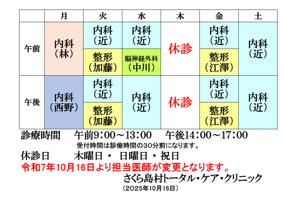 外来診療表