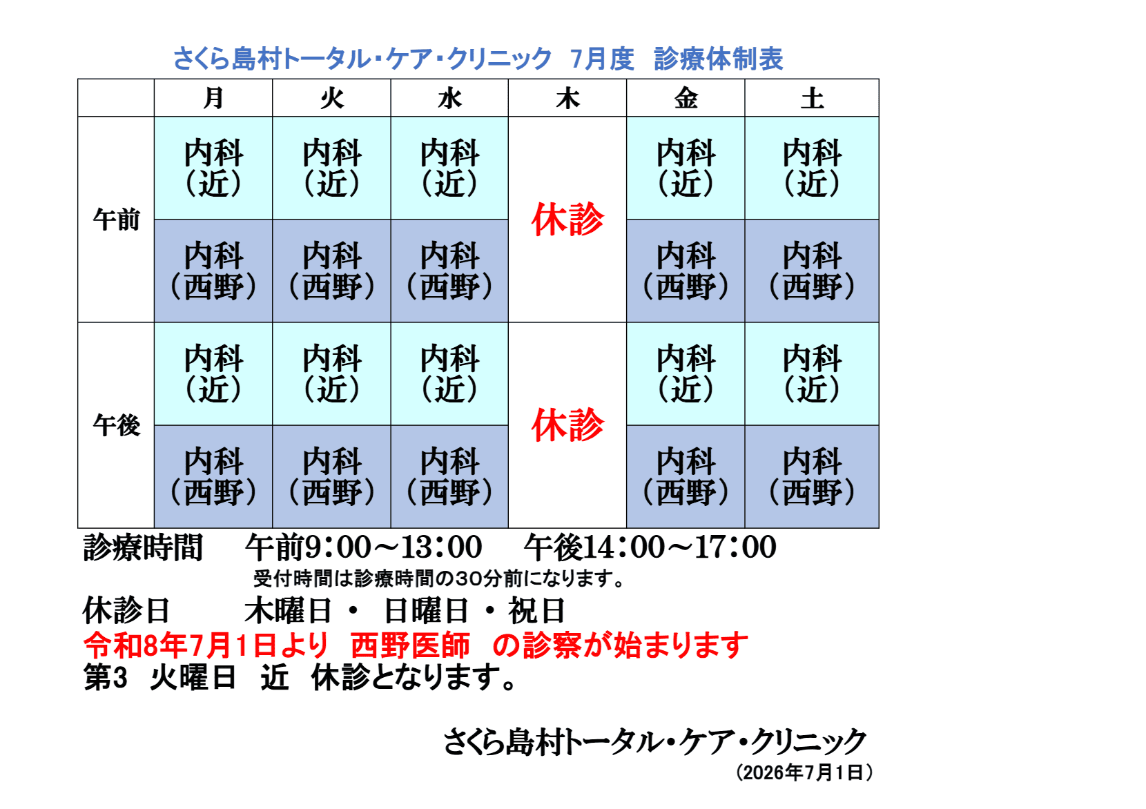 71～の診療体制の変更