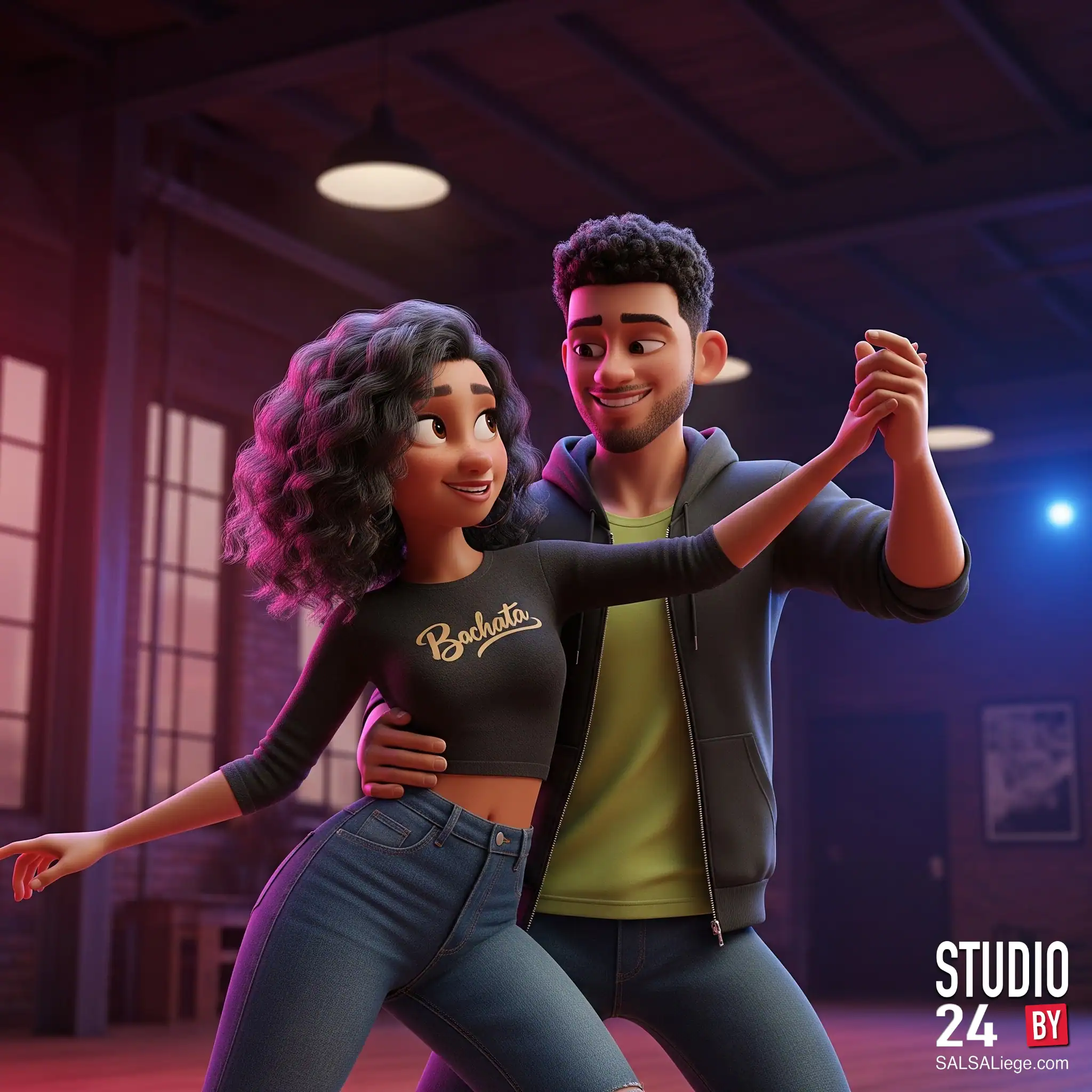 Cours collectifs Salsa & Bachata à Liège – Élèves dansant en couple au Studio24