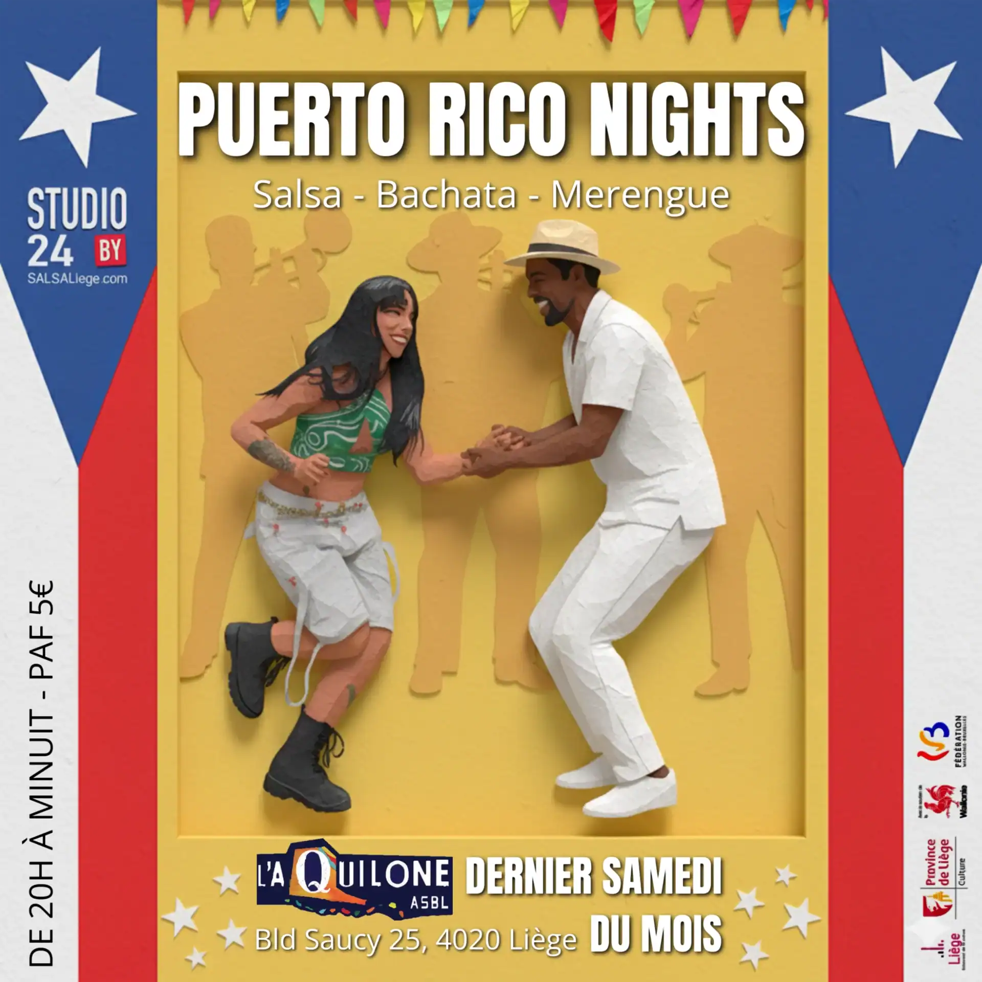 Puerto Rico Nights soirée salsa bachata merengue Liège – Studio24 à l'Aquilone dernier samedi du mois
