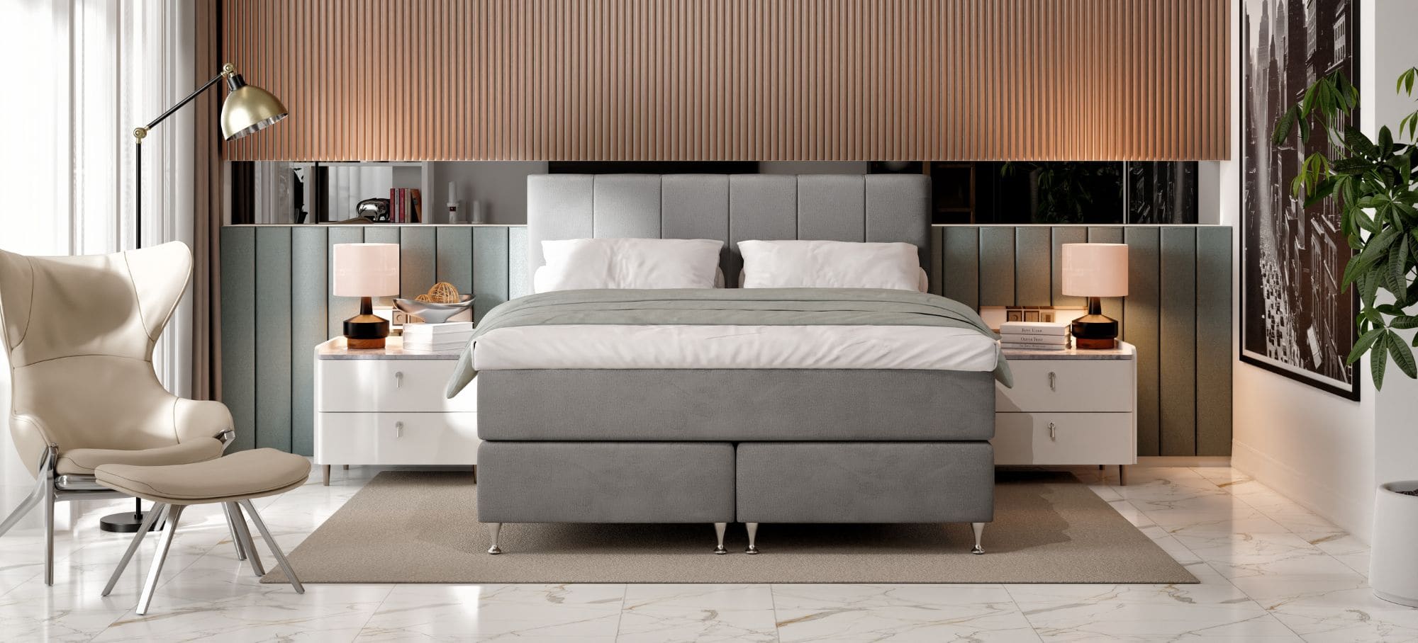 Sängfabriken lyxiga sängyta med modern design och bekvämt sovrumsmöblemang.