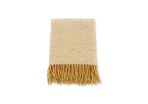 Mjuk bomullstår, perfekt för sängkläder och inredning, i varm beige färg med fransar.