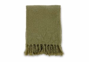 Mörkgröna handvävda ullfiltar med fransar – perfekt för mysiga sovrumsmiljöer.