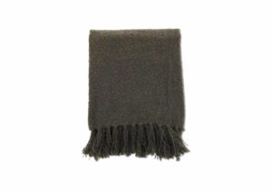 Mörkgrå ullfilt med fransar för sängkläder och inredning, hög kvalitet och komfort.