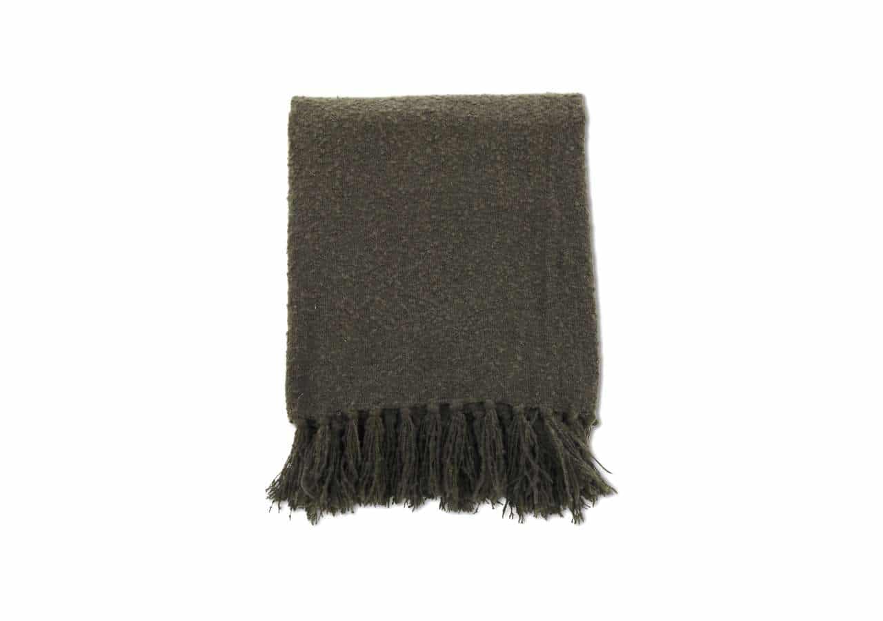 Mörkgrå ullfilt med fransar för sängkläder och inredning, hög kvalitet och komfort.