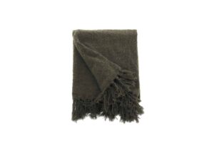 Mjukt, mörkbrunt halsduk i ull med fransar, perfekt för kalla dagar.