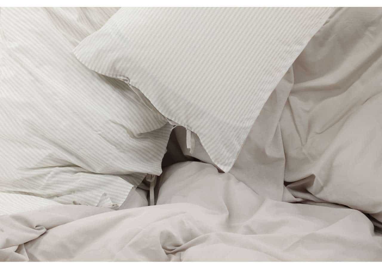 Möblerad säng med vita sammetslakan och fluffiga örngott för en elegant sovmiljö.