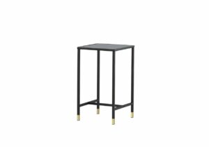 Elegant svart sidebord för moderna hem med guldfötter och minimalistisk design.