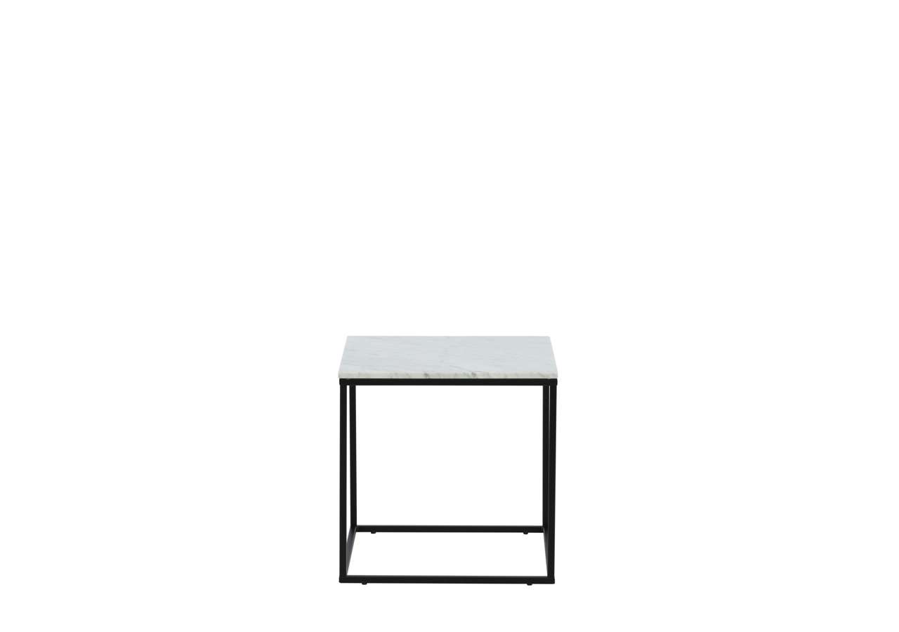 Elegant sängbord i marmor och svart ståldesign, perfekt för moderna sovrum.