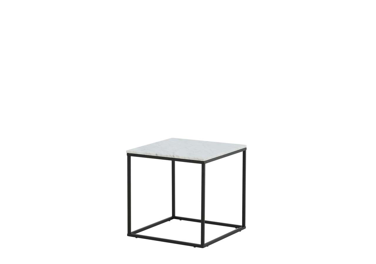 Högkvalitativ sidobord i marmor och svart metall, modern design för sovrum och vardagsrum.