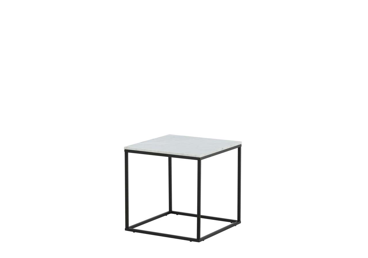 Elegant sängbord i modern design för sovrum, med svart metallram och marmorskiva.