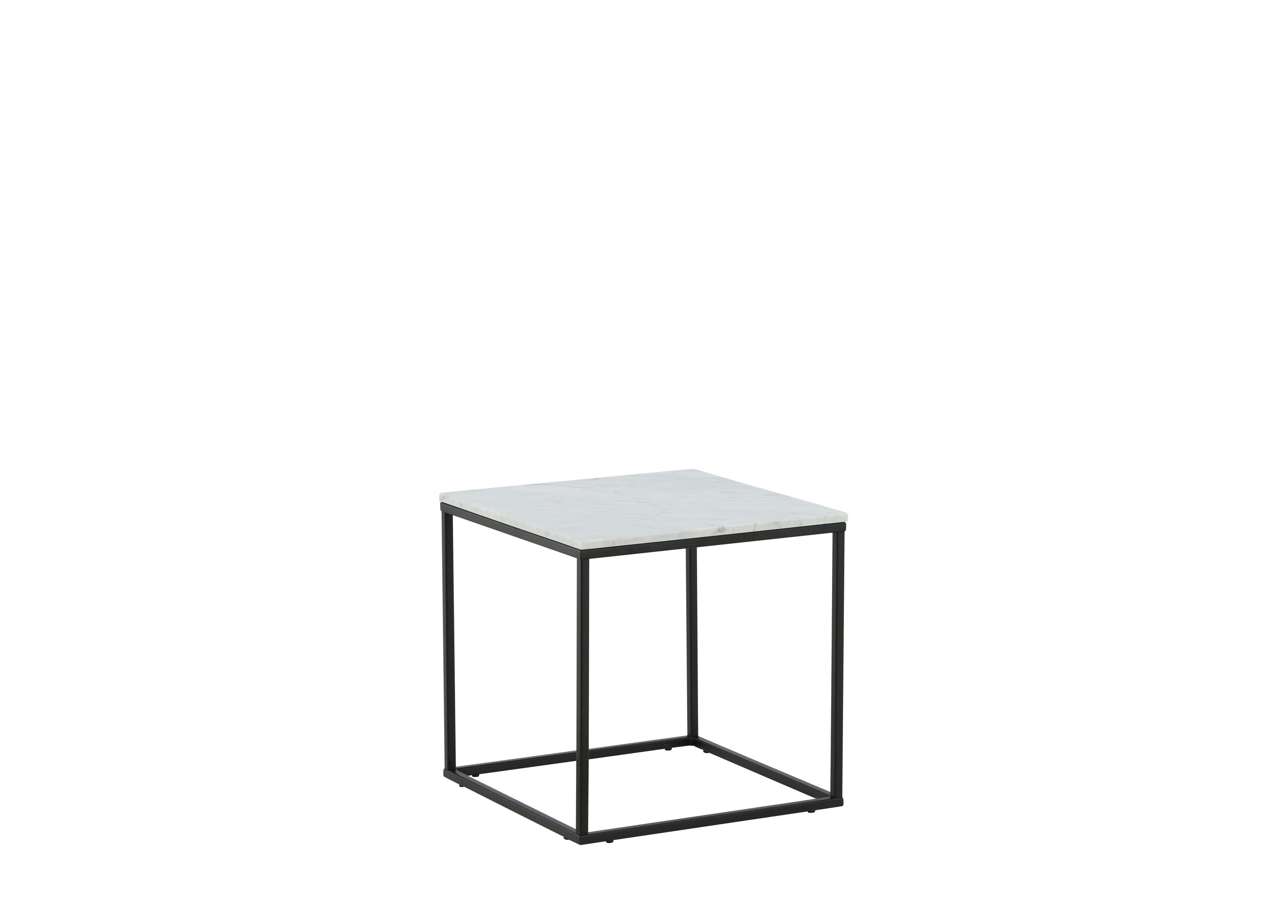 Högkvalitativ sidobord i marmor och svart metall för modern inredning.
