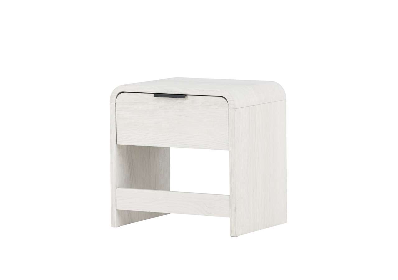 Liten vit sängkammare nightstand med förvaringslåda och modern design.