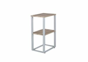 Högkvalitativ sängfack med trähyllor och metallram för moderna sovrum.