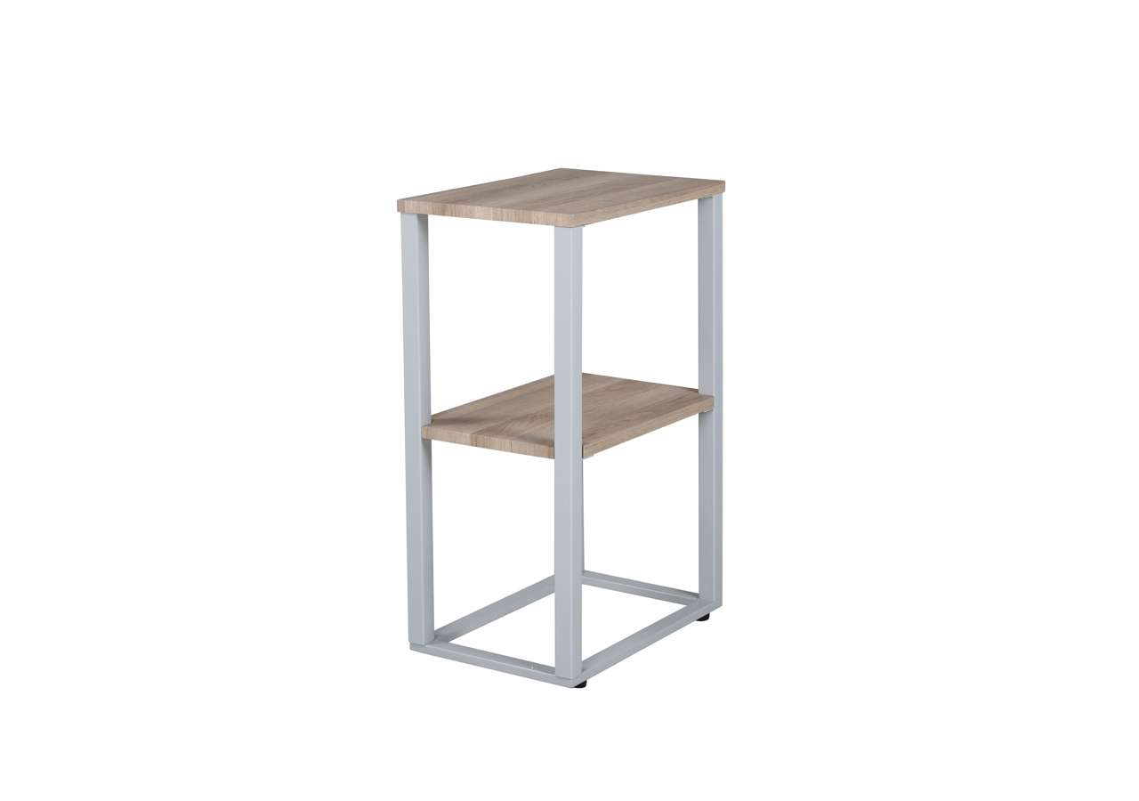 Högkvalitativ sängfack med trähyllor och metallram för moderna sovrum.