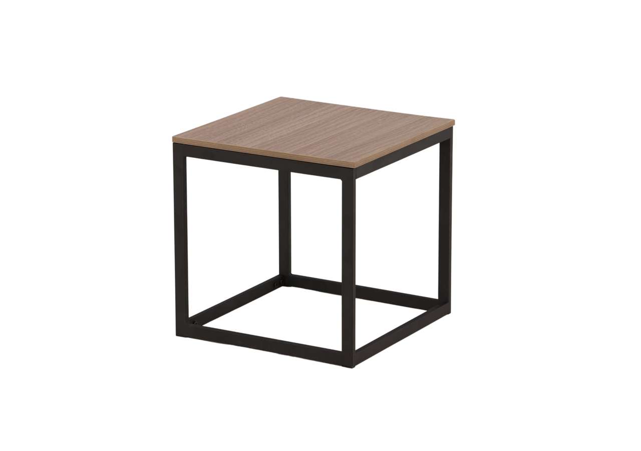 Modern trä- och metallbord för sovrum och vardagsrum.