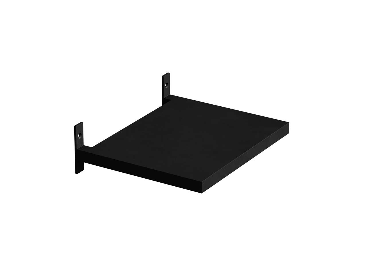 Modern svart sänggavelhylla för sovrum eller vardagsrum, stilren och funktionell.