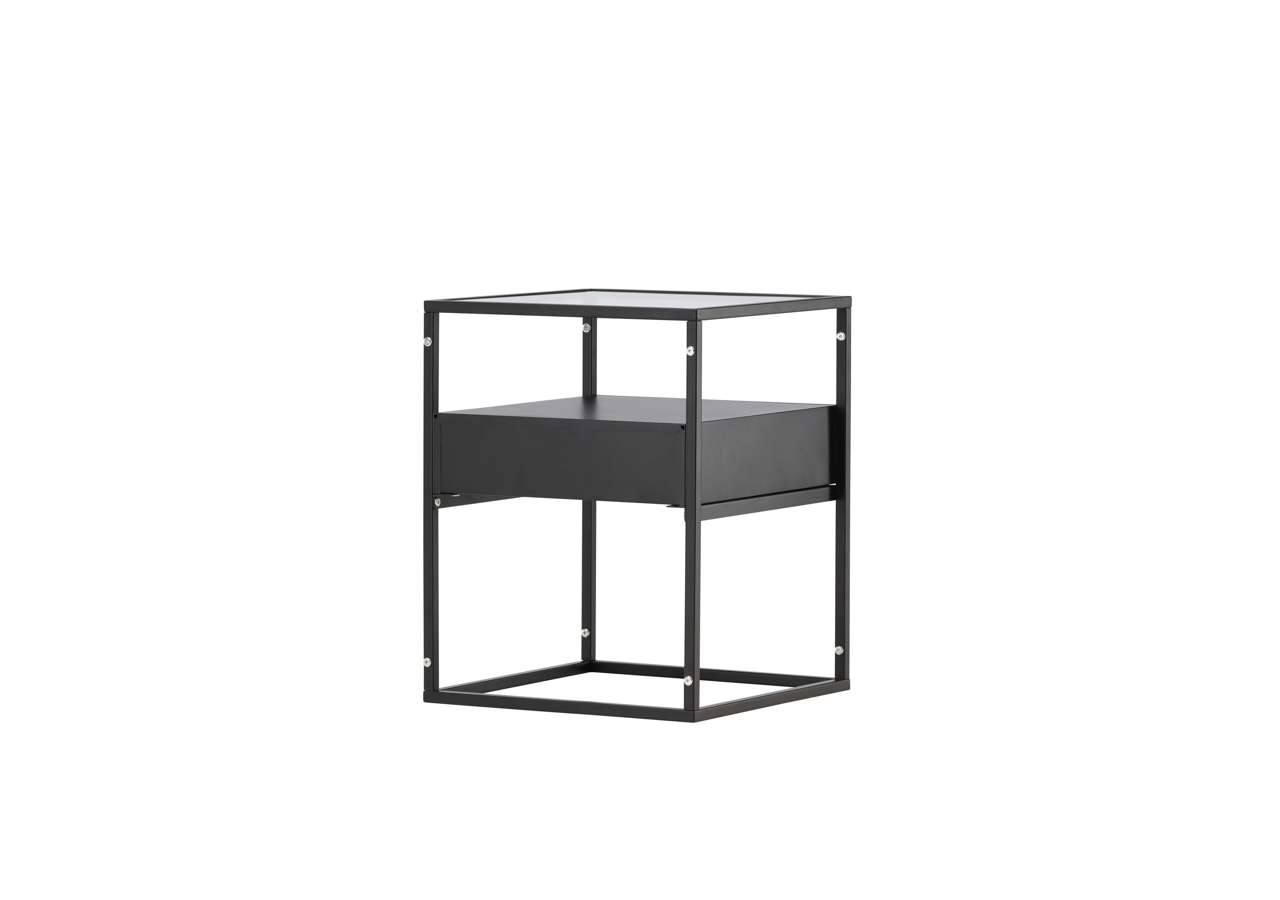 Modern sängbord i svart med minimalistisk design, perfekt för Sömn- och sovrum.