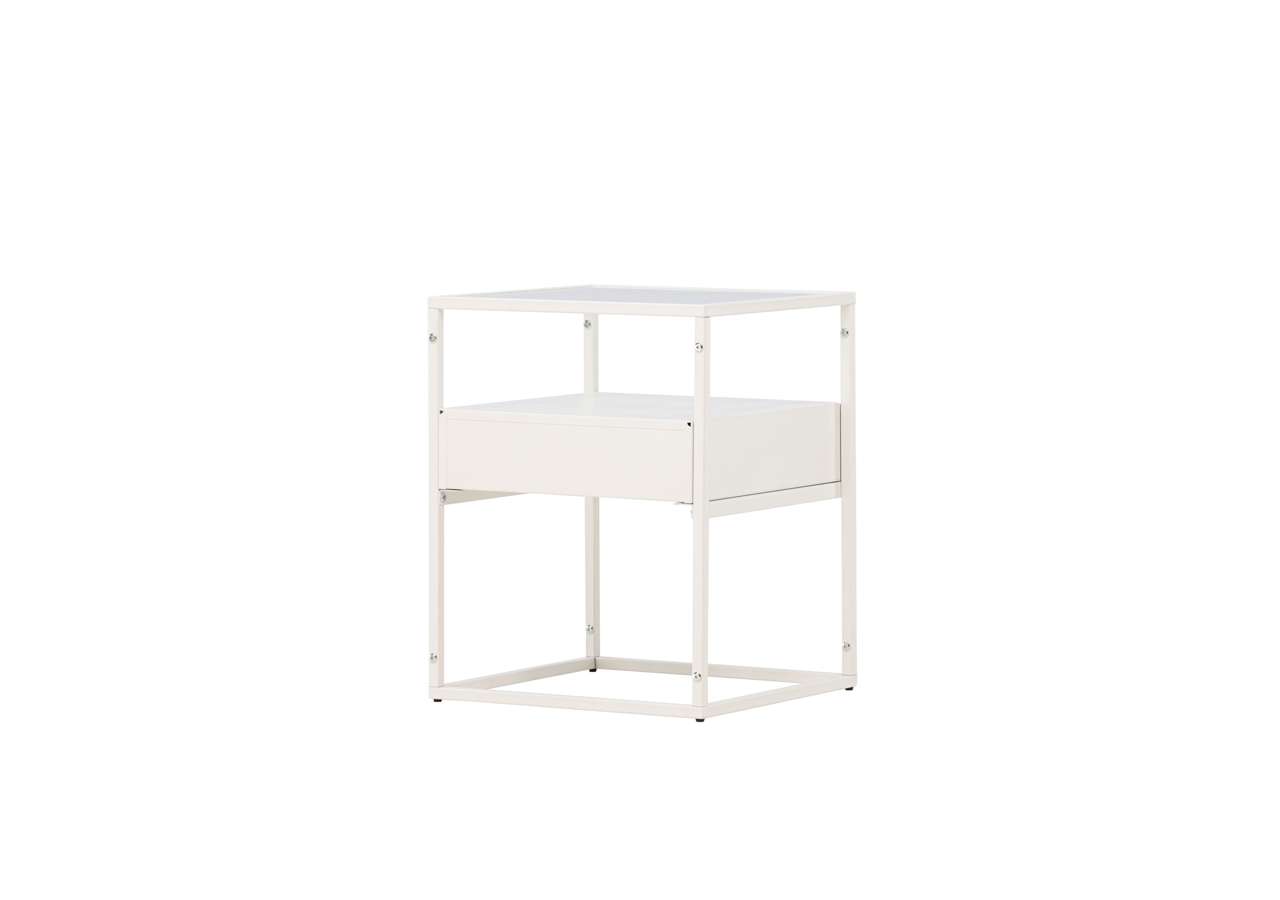 Enkel och modern sängram i vitt, perfekt för sovrum och barnrum.