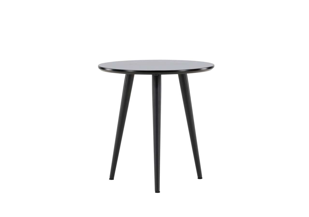 Elegant svart soffbord i trä med tre ben, modern design för hem och vardagsrum.