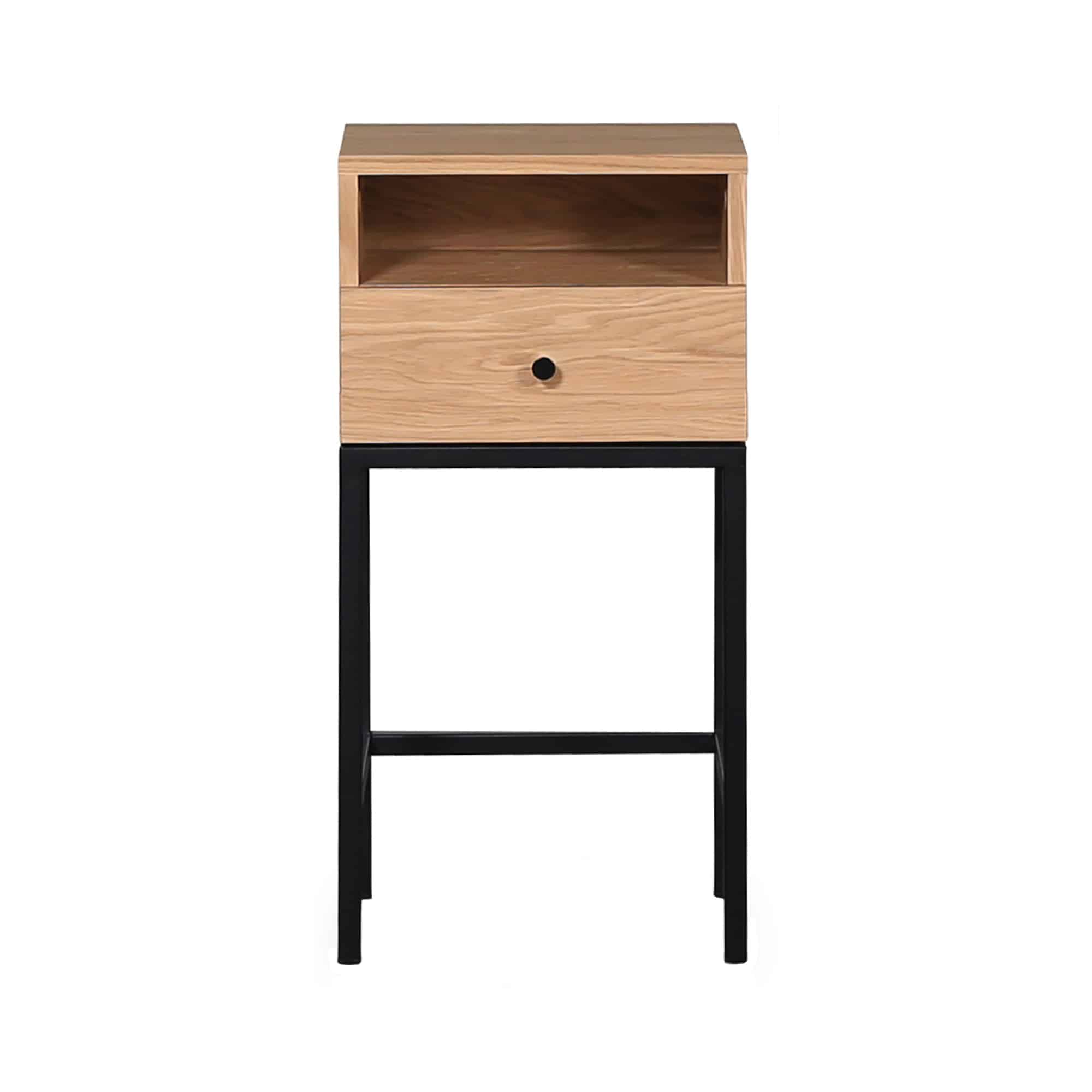 Sängfabriken naturnära träbordsram med svart metallben - modern design.