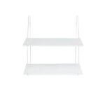 Väggregal i vitt metall, perfekt för förvaring och dekor i hemmet.